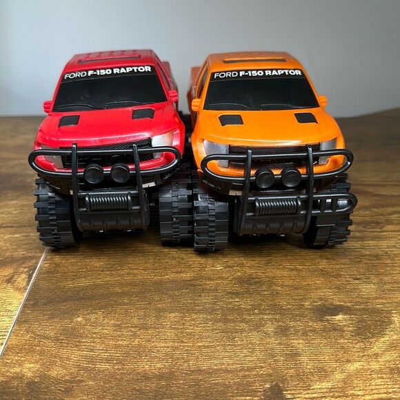 Ford F-150 Raptor Red Orange Plastic Truck set of 2 Made in China - Picture 4 of 9